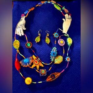 Custom hand blown glass necklace and earrings